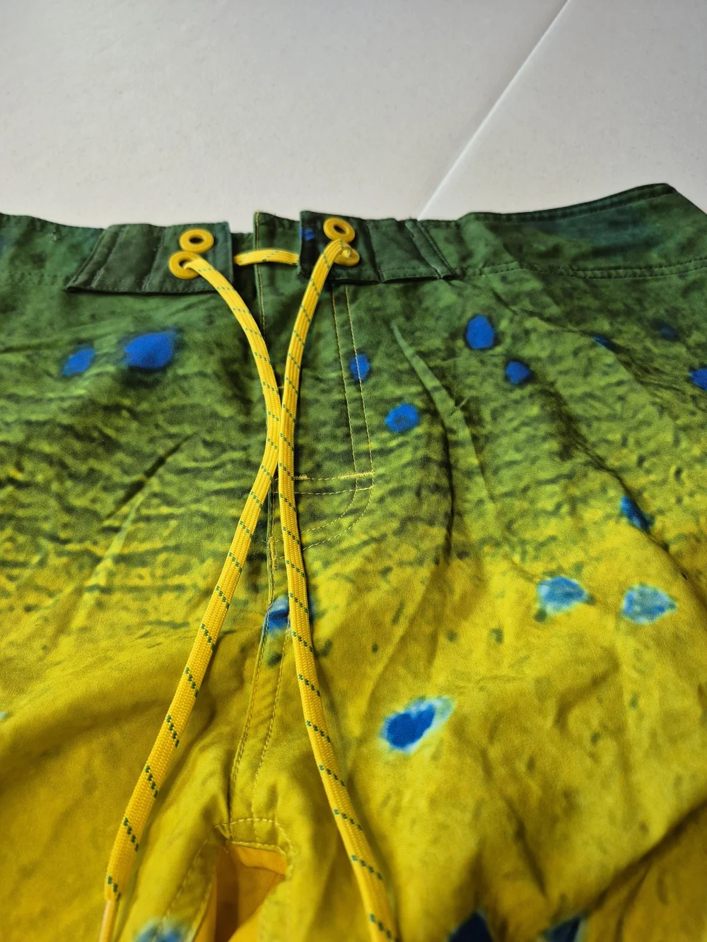 Men's Yellow & Green Gradient Swim Board Shorts with Blue Spot Pattern 4363/7